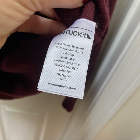 UNTUCKit belgaurdo maroon red merino wool pull over zip sweater - Picture 7 of 7